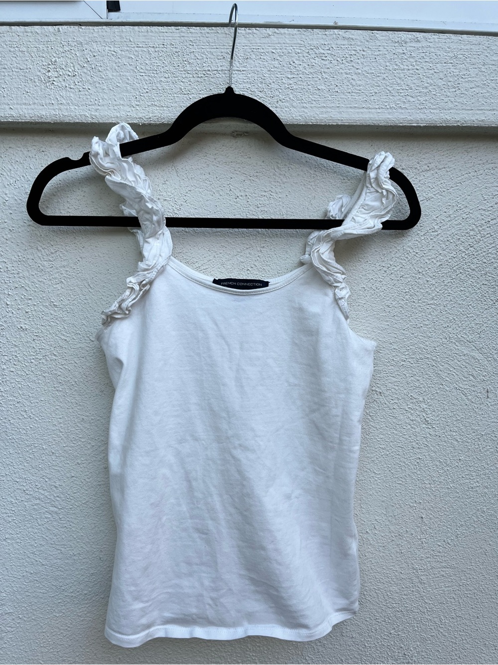 French Connection White Ruffle-Strap Tank Top